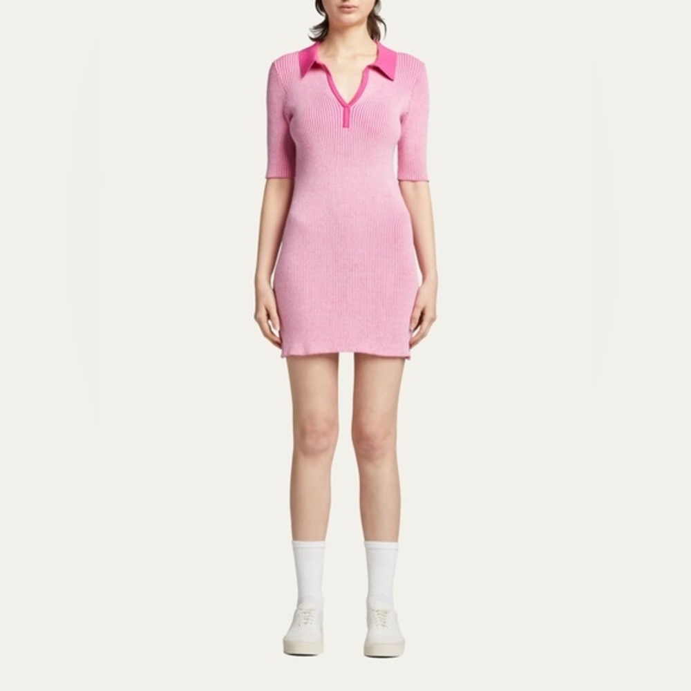 Monrow Organic‎ Cotton Pink Knit Polo Sweater Dress Elbow Sleeve Size M